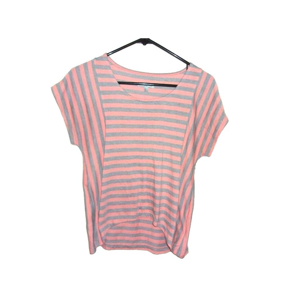 Charlotte Russe Pink Gray Striped Short Sleeve Top Blouse M